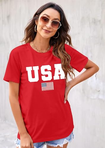 American Flag Shirts for Women: 4th of July T Shirt Funny USA Print Tees Patriotic Casual Short Sleeve Tops4
