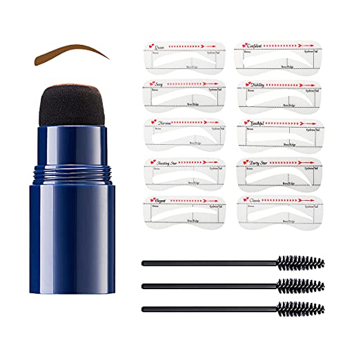 Eyebrow Stamp and Stencil Kit, 14 in 1 One Step Eyebrow Stamp Shaping Kit Long Lasting Brow Powder Seal Reusable Eyebrow Stencils Professional Makeup Tool (Dark Brown)