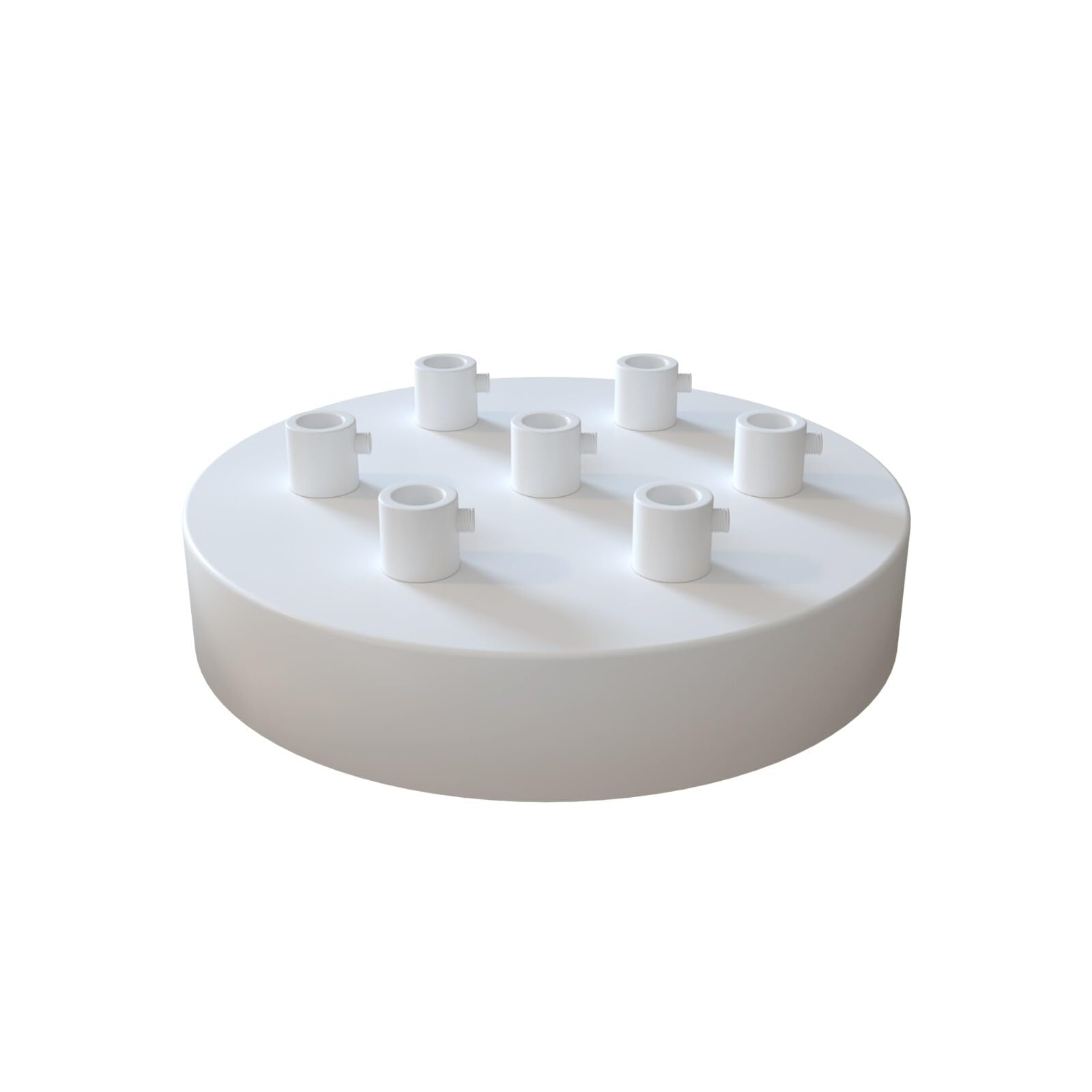 White Single Outlet Ceiling Rose 120mm Side Fitting Pendant Light Fitting Low Profile Modern Ceiling Canopy with One Cable Entry Easy Fit Electrical Rose for Home Lighting Installation (7 Outlets)