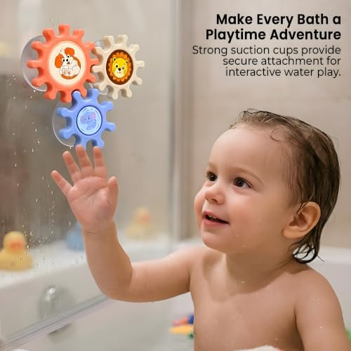 Image of Cable World Baby Gear Spinner Toys for Kids, Interlocking Spinning Gears with Animal Design, Sensory & Fine Motor Skill Toy, Educational STEM Learning Toy for Infants & Toddlers 6+ Months, Pack of 3