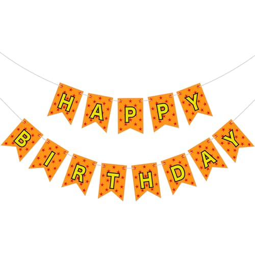 Image of VitalCozy Anime Theme Dragon Happy Birthday Bunting Banner Pre-string Red and Orange Stars Birthday Decoration Banner for Anime Party Supplies