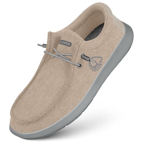 GIESSWEIN Merino Mokassin Herren - Slip on Schuhe aus Merino Wolle, Comfort Slipper, Männer Halbschuhe, weiche, Bequeme & leichte Freizeitschuhe in komfortabler Weite, Schlupf Sneakers
