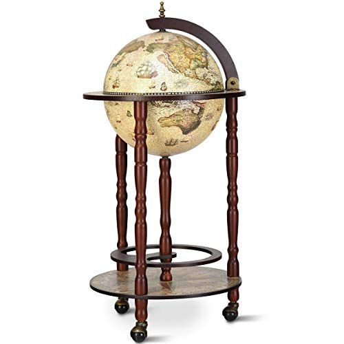 Vintage Globe 17\" Italian Style Wooden Liquor Bottle Wine Rack For Storing Wine Bottles And Glasses Ideal For Office, Kitchen, Study And Resting Room For The Modern And Globe Style