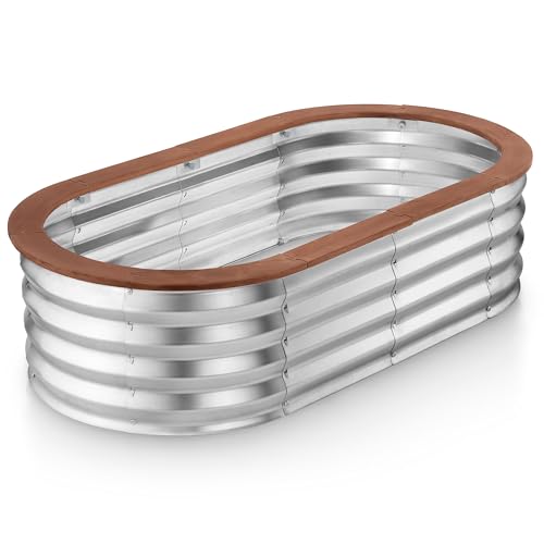 Galvanized Raised Garden Beds Outdoor // 4×2×1 ft Planter Raised Beds for Gardening, Vegetables, Flowers // Large Metal Garden Box (Silver and Dark Fir) // // Patent Pending Tool-Free Assembly