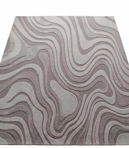 Image of Hand Tufted Premium Wool Abstract Topographic Wave Design Carpet, Modern Geometric Pattern Carpet for Living Room, Bedroom, Office & Home Decor Size 12x18 Feet
