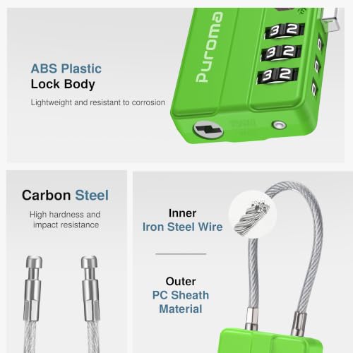 Image of Puroma 4 Pack TSA Locks for Luggage Lightweight 4-Digit Code Padlock Green