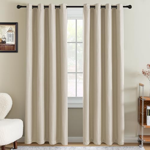 H.VERSAILTEX 90% Blackout Linen Curtains 84 Inches Long for Bedroom/Living Room Thermal Insulated Grommet Curtain Drapes Primitive Textured Burlap Effect Window Drapes 1 Panel - Heather Sand/Black