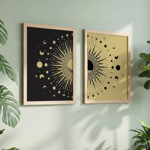 Image of NoWorries Sun & Moon Theme Wall art paintings for home decoration - Wall Decor frames for living room, Bedroom and Office (13x19inches) (Sun & Moon Art) Set of 2 Big frames (Art-4)
