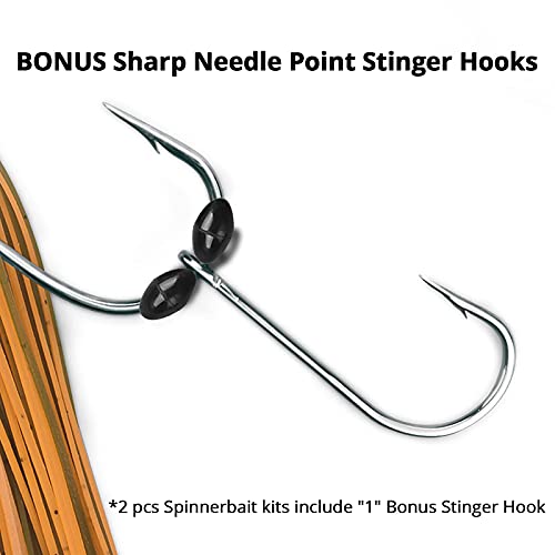 2 Pc Multi-Color Spinnerbait Kits, Double Willow Blades, Includes Needle Point Stinger Hooks, Available In 3/8 Oz, Fire Perch, Stainless Steel Wire #TOP2
