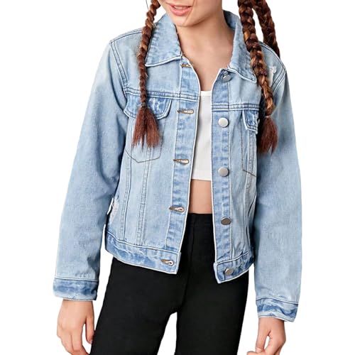 Girls Cropped Jean Jackets Fall Cute Trendy Denim Jacket Long Sleeve Button Down Lapel Coat Hip Hop Streetwear