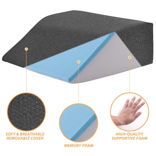 Image of Bedluxe Leg Pillow Elevation, Leg Wedge for Blood Circulation, Leg Elevating Pillow for After Surgery, Memory Foam Foot Knee Pillow for Sleeping 23.6x16.8x8 Inch Black