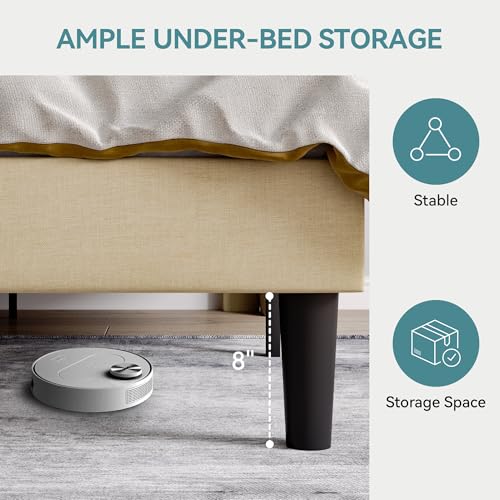 HOOMIC King Size Platform Bed Frame with Geometric Wingback Headboard, Wooden Slats Support, No Box Spring Needed, Modern Style in Beige - Thumbnail 5