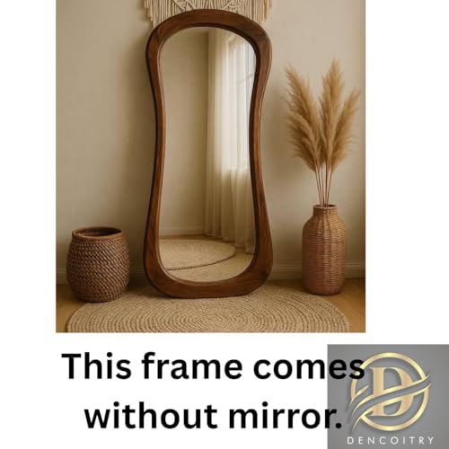 Image of Rustic Full Length Floor Mirror, Curved Wooden Frame, Natural Oak Finish, Modern Boho Style, Standing Design || 48x24 Inches || Without Mirror ||