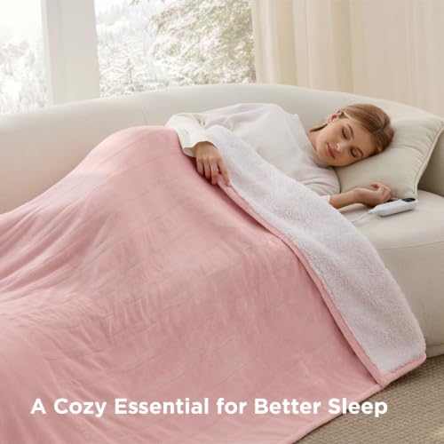 Image of Bedsure Heated Blanket Throw XL, Electric Blanket with Preheat, Light Pink