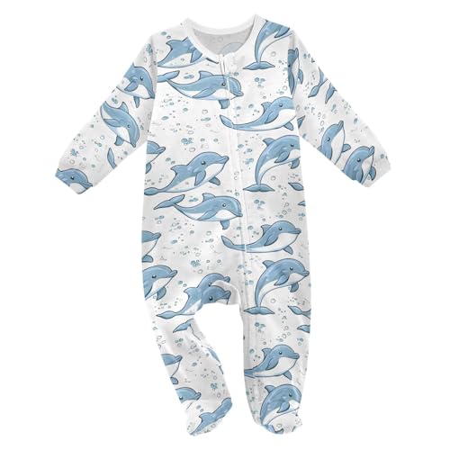 vvfelixl Baby Clothes Sleeper Cute Cartoon Dolphin Jumping Baby Onesies Play One-Piece Footies 2-Way Zip Closure for 12-18 Months