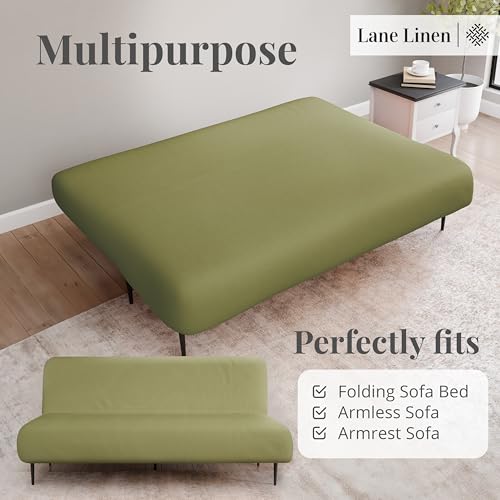 LANE LINEN Armless Futon Cover - Easy Stretchable Futon Covers Full Size, Soft Elastic Textured Fabric Sofa Bed Cover, Sofa Protector Cover for Kids, Machine Washable Couch Slipcover - Olive Green - Image 5