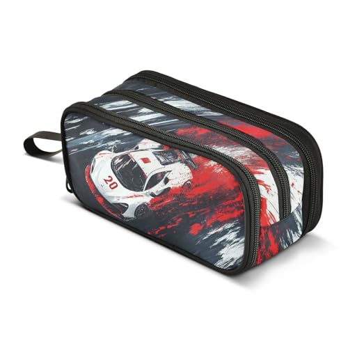 Image of Racing Car Truck Pencil Case Box Boys Girls Large Pencil Pouch with Zipper Compartments Big Capacity Stationery Pen Bag Organizer for Kids Teens Adults School