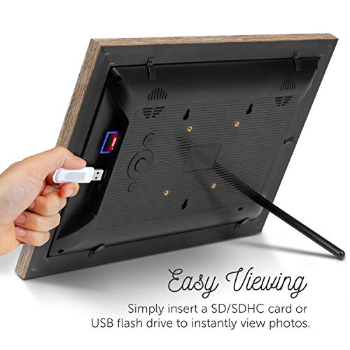 Aluratek 13" Distressed Wood Digital Photo Frame With 8Gb Built-In Memory, 2 Interchangeable Frames, Usb/Sd/Sdhc Supported, Built-In Clock & Calendar #TOP5