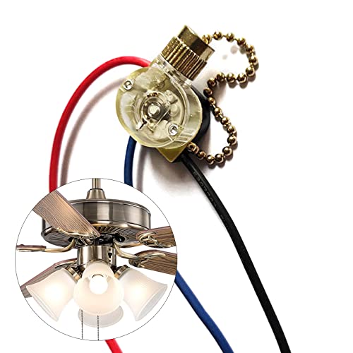 Image of 3-Wire Pull Chain Switch Beads Chain Wall Light Fan Ceiling Switch Replacement ​for Ceiling Fan Desk Antique Lamps Metal + Plastic