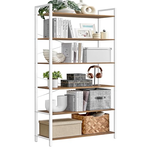 Image of VASAGLE 6-Tier Bookshelf, Bookcase with Steel Frame, Book Shelf for Living Room, Home Office, Study, 11.8 x 31.5 x 73.2 Inches, Industrial Style, Honey Brown and Cloud White ULLS082K01
