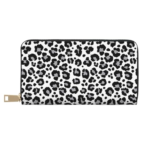 Black grey Leopard print fashion Wallet Women, Leather Bifold Multi Card Wallet, Long Purse Women's Wallets
