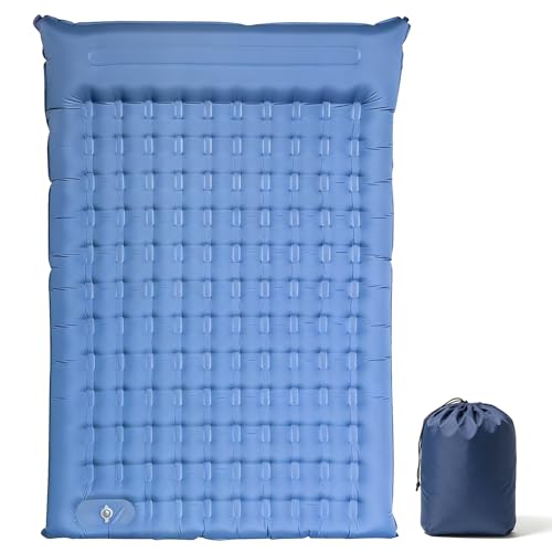 Double Self-Inflating Camping Mattress for 2 Person Wide 195x134cm 14 Thickness Portable Sleeping Mat for Couples & Family Camping Festivals & Guest Bed | Quick Inflation Durable Support Blue