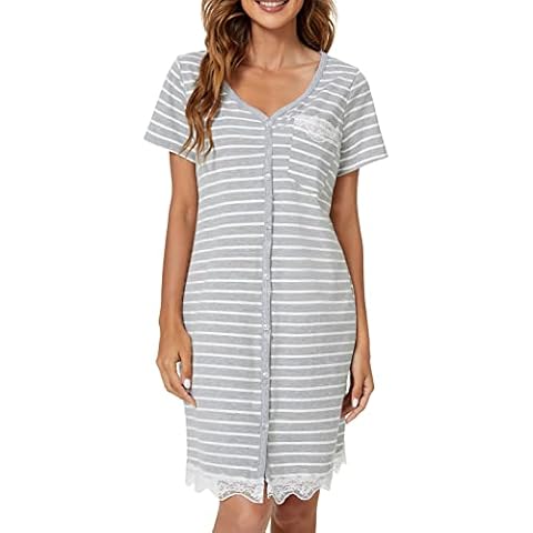 Camisón de Algodón heekpek con Botones y Bolsillos Cover