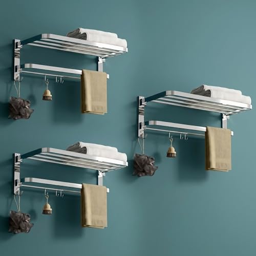 Image of Gloxy Premium Towel Rack in Bathroom Combo Pack of 3-24 Inch Stainless Steel Chrome Finish Bathroom Hangers for Clothes Towel Holder in Bathroom with Extra Hooks - Bathroom Fittings Accessories Set