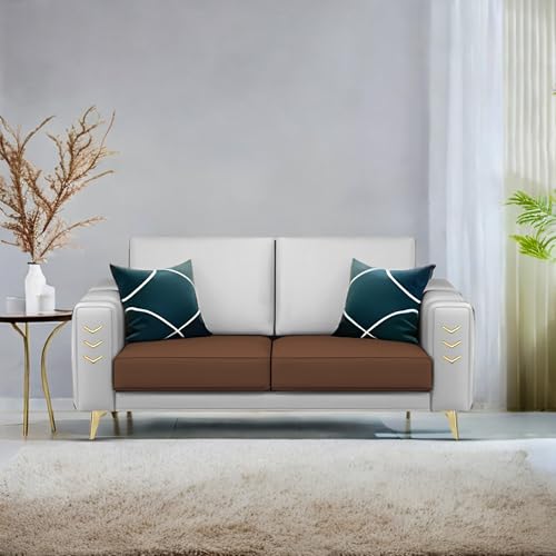 Image of Casaliving Falco 2 Seater Sofa Set for Living Room (Brown Grey Fabric) Premium Fabric Sofa