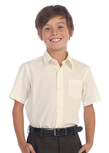 Gioberti Boy's Short Sleeve Solid Dress Shirt, Ivory, Size 8