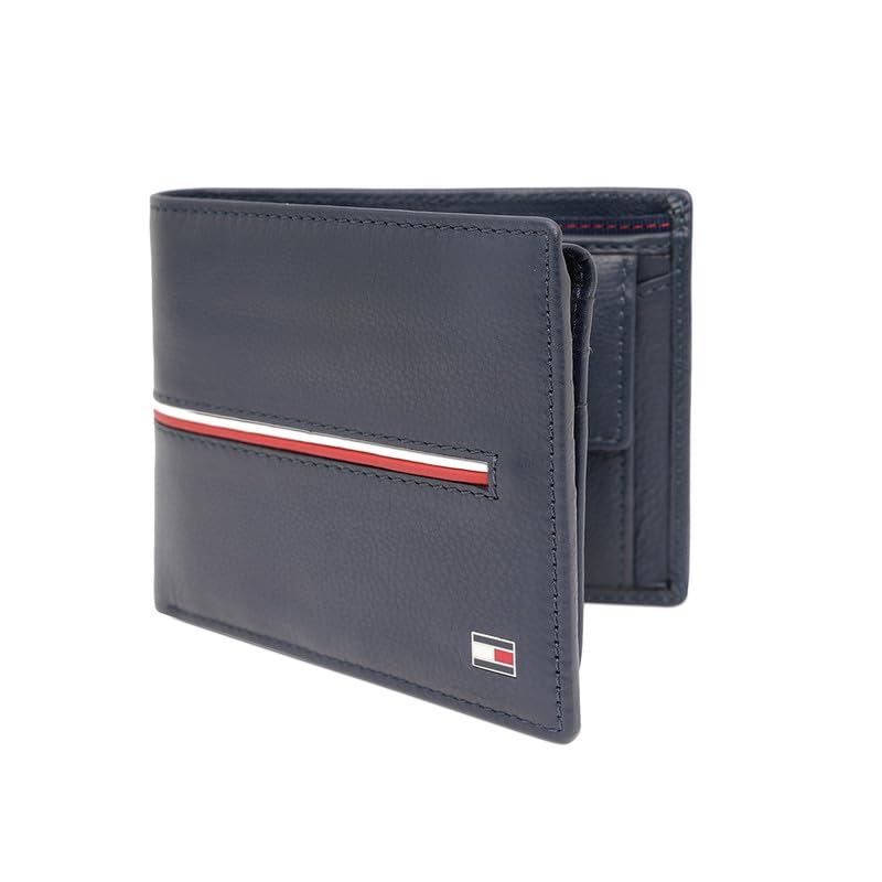 Image of Tommy Hilfiger Men's Leather Wallet Glasgow - Navy | Pebbled Texture | Multicard & Coin Utility | Stylish Purse for Men
