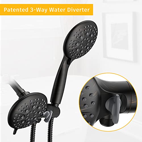 35 Setting Handheld Shower Head Combo, Dual 2 In 1 Shower Head Set with Patented 3-Way Water Diverter and 71 Inches Extra Long Shower Hose, Oil-Rubbed Bronze