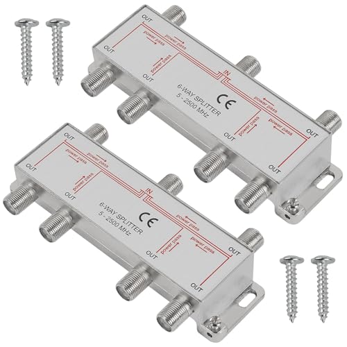 DWEII 2 Pack 6 Way Coaxial Cable Splitter 5-2500MHz,Work wit