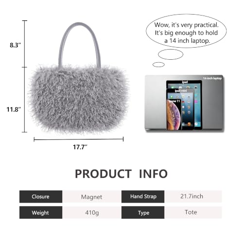 Image of Women's Fuzzy Tote Bag Curly Handbag Furry Shoulder Bag Large Plush Top Handle Purses Winter