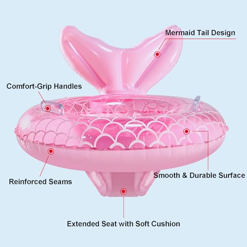 KISSHAKE Baby Pool Float, Mermaid Baby Swimming Float with Seat and Dual Grab Handles, Inflatable Pool Floats for Toddlers, Infant Swim Floats, Toddler Floaties, Kids Beach Toys Summer Essentials