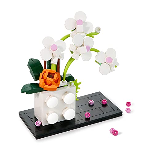 Vonado Orchid Artificial Flowers Bouquet Building Blocks Set, Fake Phalaenopsis Building Bricks Toy Set for Gift, Creative DIY Blooms Model Building Kits Toy for Wedding Party Home Office Garden Decor