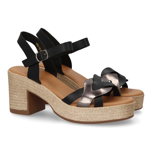 shoes&blues.es 93209 Sandalia de Tacon para Mujer Diseno Moderno Elegante y Comodo con Tiras Cruzadas en la Pala y Cierre de Hebilla Ideales para Primavera Verano. Negro Talla 38