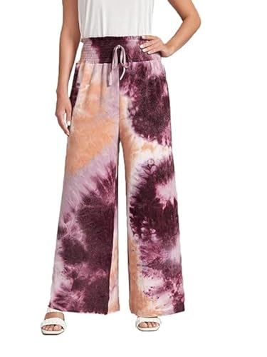 Image of Leriya Fashion Womens Mid Rise Tie-Dye Loose Fit Flared Wide Leg Palazzo Pants | Relaxed Pants | Bottom