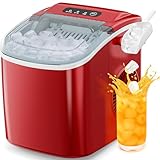 Antarctic Star Countertop Ice Maker Portable Ice Machine with Handle,Automatic-Cleaning Ice Makers, 26Lbs/24H, 9 Ice Cubes Ready in 6 Mins for Home Kitchen Party Bar Red