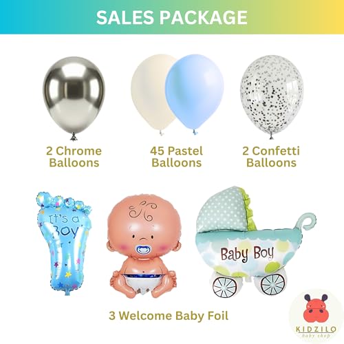 Image of 57 Pcs Welcome Baby Boy Decoration Kit | Balloons, Banner, Curtains, Foils, Stars, Hearts, Ribbon & Confetti for Baby Shower & Newborn Celebration Set 18