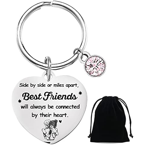 QXRXN Best Friend Keyrings for Women, Stainless Steel Personalised Key Ring Keychain Funny Friends Gifts chain Rings Bestie Birthday Friendship Graduation Christmas Girls, Silver, One Size Cover