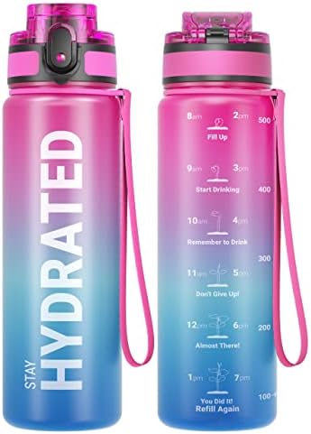 Sahara Sailor Water Bottles, 17oz Motivational Sports Water Bottle with Time Marker - Times to Drink - Tritan, BPA Free, Wide Mouth Leakproof, Fast Flow Technology with Clean Brush (1 Pack)