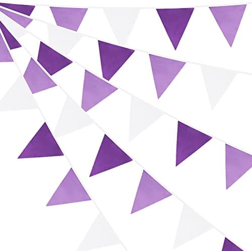 G2PLUS 12M Large Fabric Bunting Banner, 19x21CM Reusable Cotton Triangle Flag Garland with 42PCS Decoration Floral Pennants for Garden Tea Wedding Baby Shower Birthday Parties-Lace and White