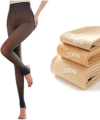 Women Fleece Lined Tights Fake Translucent Thermal Leggings Winter Sheer  Warm Stretchy Thick High Waist Pantyhose Nude Tights (300g/Thick Fleece, ...