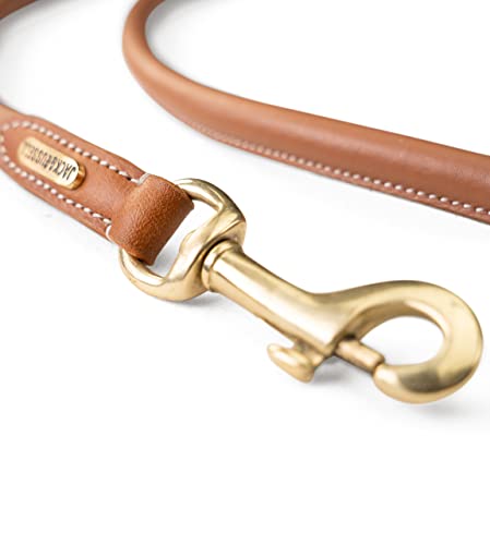 Hundeleine Leder 2,0m Premium Rund-Lederleine mit Edelstahl-Karabiner, Hunde Führleine mehrfach verstellbar - Francis (Braun)