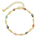 Gold Evil Eye Bracelet for Women, 18 Gold Plated Dainty Eye Bracelet Charm Link Chain Bracelet for Women Teen Girls, Adjustable, Handmade Bracelet