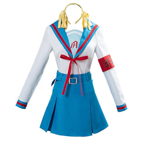 FGfdSD Suzumiya Haruhi Anime Cosplay Costume Full Set Skirt Uniform Halloween Party Outfit (Blue, M)