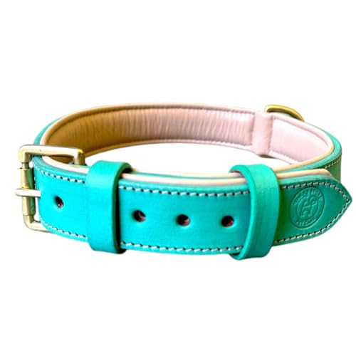 Image of High Graded Premium Leather Dog Collar- Dog Collar for Large Dogs, Dog Collar for Med, Dog Collar Belt (Green, Size Neck - Medium (14.5-18.5 Inch))