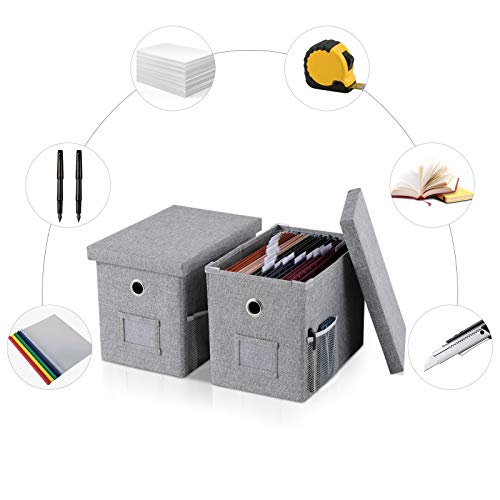 Linen File Boxes Organizer With Smooth Sliding Rail With Lids For Letter Size Collapsible Hanging File Storage Organizer Storage Filing Bin (1, Grey) #TOP6