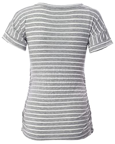 Rnxrbb Women Maternity Shirts Summer Tops Pregnancy Clothes Short Sleeve V Neck 3 Pack Tshirt,Stripe Black Blue M #TOP5